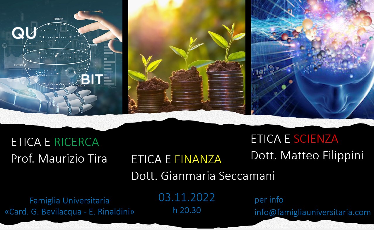 3 novembre: Evento culturale: Etica e Ricerca - Etica e Finanza - Etica e Scienza
