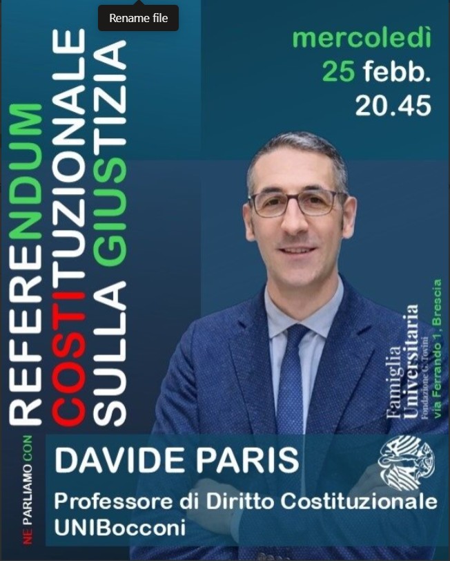 25/02/2026 - INCONTRO CULTURALE "REFERENDUM COSTITUZIONALE SULLA GIUSTIZIA"